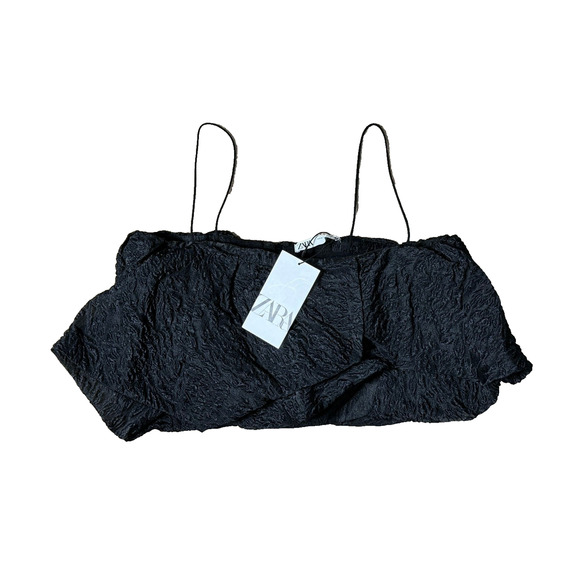 Stunning Zara UK Cropped Statement Top Black Organza Sz Medium NWT Tank Bralette - Picture 2 of 7